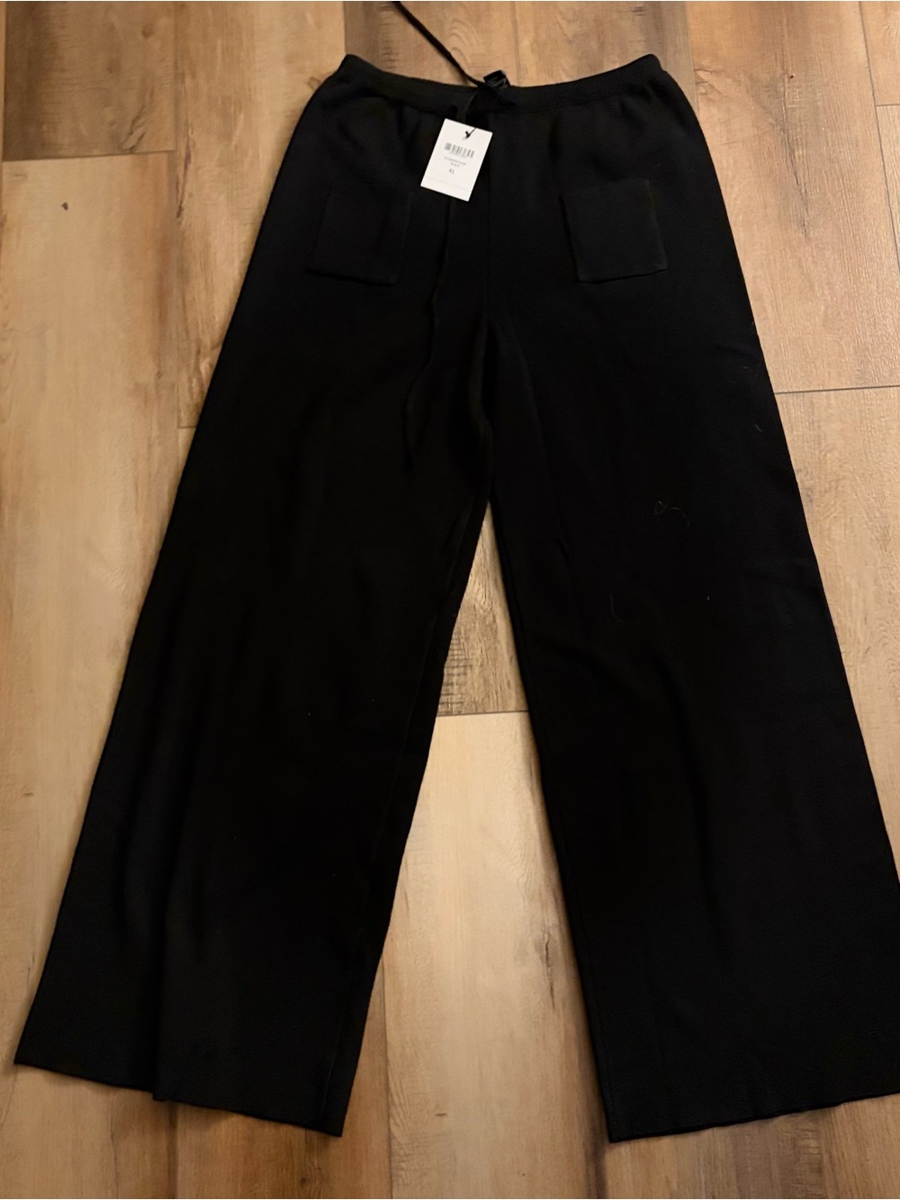 a new day Black Wide-Leg Drawstring Joggers with Front Patch Pockets